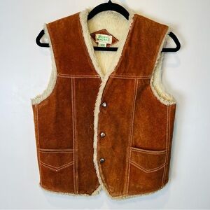 Vintage Genuine Leather Sherpa Lined Vest S